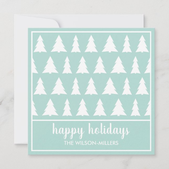 Tarjeta Festiva Felices Fiestas Patrón de Árbol Verde de Mint Mode (Anverso)