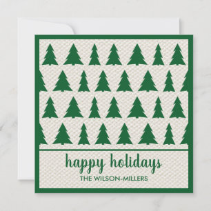 Tarjeta Festiva Felices Fiestas Patrón de Árbol Verde Rústico