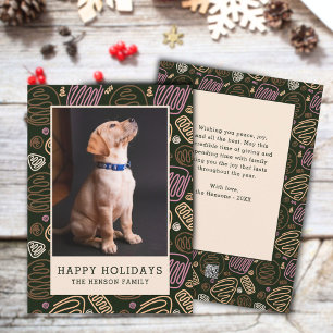 Tarjeta Festiva Felices Fiestas Perro de una línea Rosa y Negro Fo