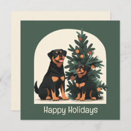Tarjeta Festiva Felices Fiestas Perros Rottweiler