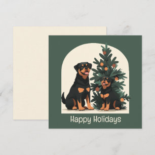 Tarjeta Festiva Felices Fiestas Perros Rottweiler