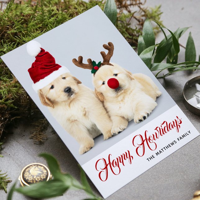 Tarjeta Festiva Felices Fiestas Perrunas Foto Navideña de Perro Va (Subido por el creador)
