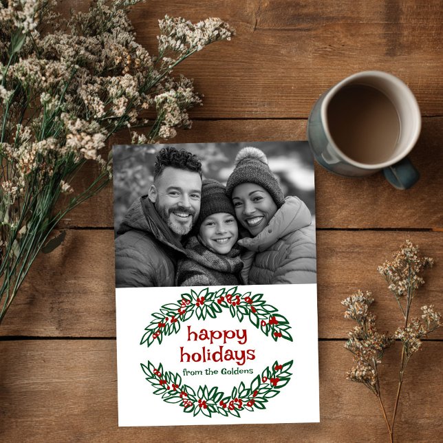 Tarjeta Festiva Felices fiestas PERSONALIZADOS de Garland Navidade (Happy Holidays Garland CUSTOM PHOTO Christmas Holiday Card
)