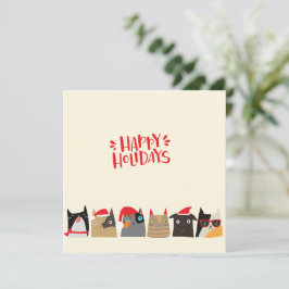 Tarjeta Festiva Felices fiestas! Personalizados de gatos de Santa