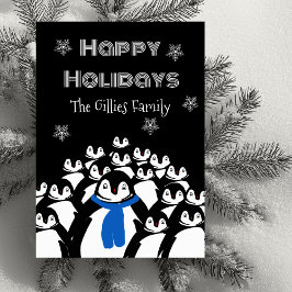 Tarjeta Festiva Felices Fiestas Pingüino Negro Personalizado