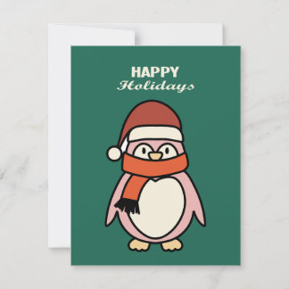 Tarjeta Festiva felices fiestas pingüino rosa