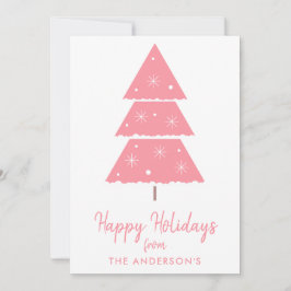 Tarjeta Festiva Felices fiestas Pink Christmas Tree Snowflakes