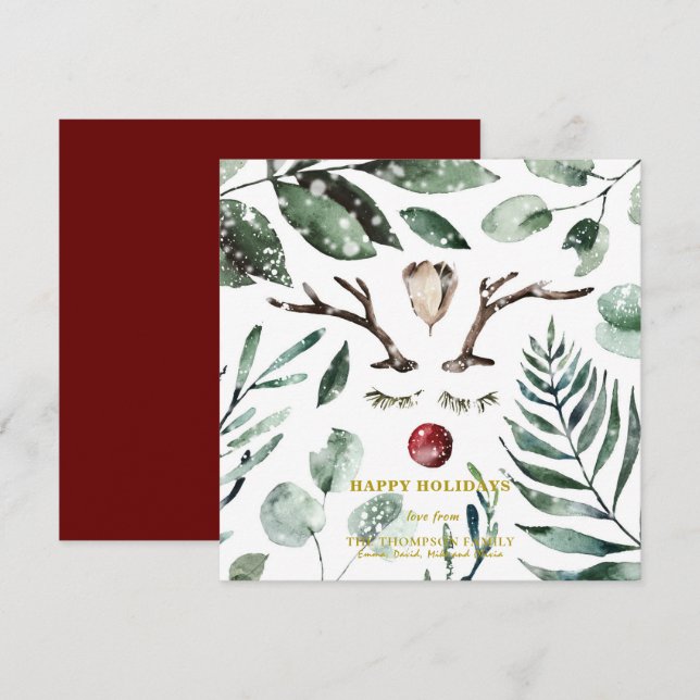 Tarjeta Festiva Felices fiestas | Plaza Verde de los renos (Anverso / Reverso)