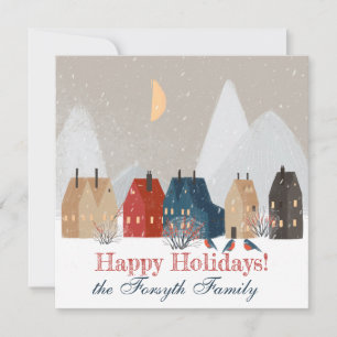 Tarjeta Festiva Felices Fiestas Pueblo Primitivo de Invierno  