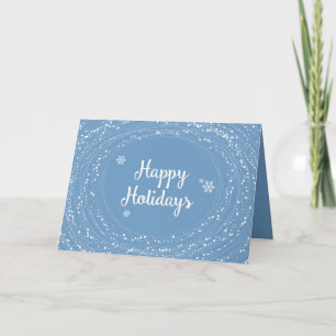Tarjeta Festiva Felices fiestas puntos de nieve, azul y blanco, el
