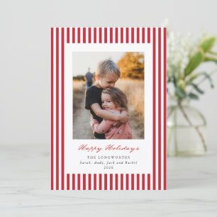 Tarjeta Festiva Felices Fiestas Rayas Rojas Foto Plana