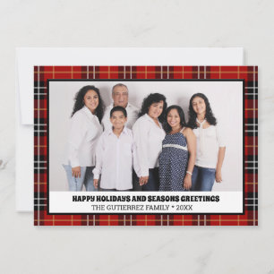 Tarjeta Festiva Felices fiestas Red Plaid Photo Family Navidades