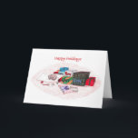 Tarjeta Festiva Felices Fiestas-Regalos del corazón<br><div class="desc">Gato acurrucado para dormir sobre papel de envolver rodeado de cajas de regalo</div>