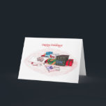 Tarjeta Festiva Felices Fiestas-Regalos del corazón<br><div class="desc">Gato acurrucado para dormir sobre papel de envolver rodeado de cajas de regalo</div>