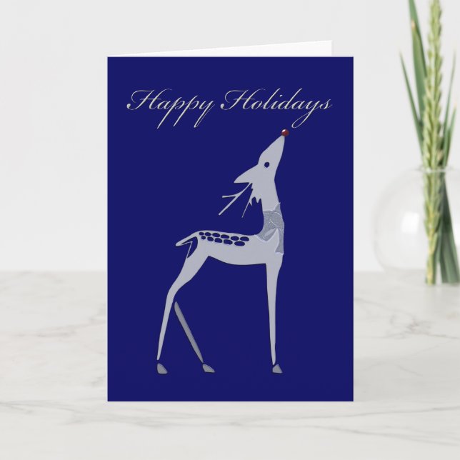 Tarjeta Festiva Felices fiestas - reno de ciervos (Anverso)