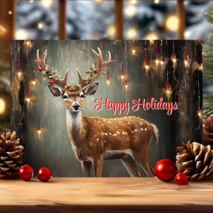 Tarjeta Festiva Felices Fiestas Reno y Luces de Edison