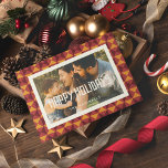 Tarjeta Festiva Felices fiestas Retro patrón de mediados de siglo<br><div class="desc">Un diseño moderno de mediados de siglo y un ambiente de época de los años 50 para esta colección de tarjetas de vacaciones. También puede cambiar fácilmente el color del tipo de letra a su gusto.</div>