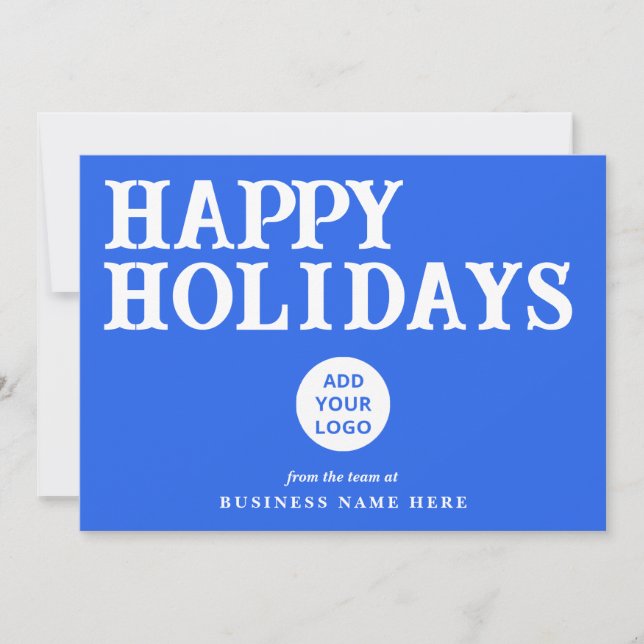 Tarjeta Festiva Felices Fiestas Retro Royal Blue Business Logo (Anverso)