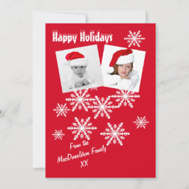 Tarjeta Festiva Felices fiestas rojas y copos de nieve