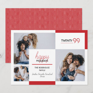Tarjeta Festiva Felices Fiestas Rojo Tres Fotos