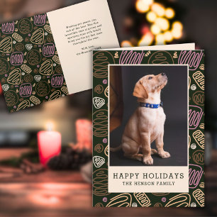 Tarjeta Festiva Felices Fiestas Rosa Negro Foto Perro Una Línea