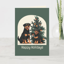 Tarjeta Festiva Felices fiestas Rottweiler Dogs