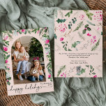 Tarjeta Festiva Felices Fiestas Rubor Arco Botánico Rosa 1 Foto<br><div class="desc">Esta colección cuenta con flores color agua rosa brillante,  bayas y vegetación de invierno con tipografía moderna y elegante,  con un patrón botánico de invierno.</div>