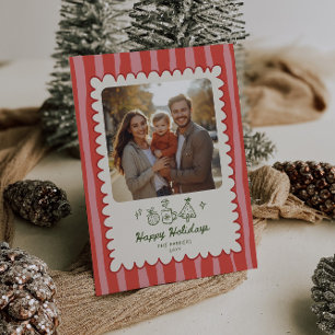 Tarjeta Festiva Felices fiestas Rubor Red Whimsical Photo