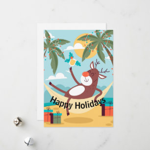 Tarjeta Festiva Felices Fiestas Rudolph Tropical