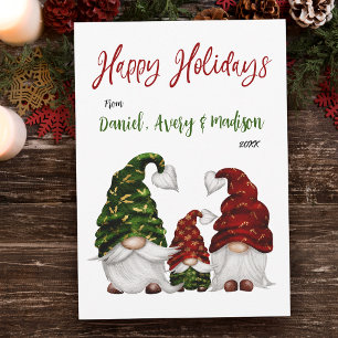 Tarjeta Festiva Felices Fiestas Rústicas acuarela Gnome Family