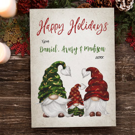 Tarjeta Festiva Felices Fiestas Rústicas acuarela Gnome Family