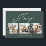 Tarjeta Festiva Felices Fiestas Rústico Verde MultiCollage de foto<br><div class="desc">Crea hermosos recuerdos esta temporada de vacaciones con esta tarjeta multifoto de vacaciones de collage. Esta tarjeta contiene un guión minimalista moderno con tus fotos favoritas en la parte delantera y una en la parte posterior. Personalice esta tarjeta de personalizable completa con su saludo, mensaje, nombre de familia y año....</div>