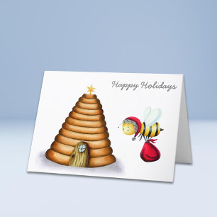Tarjeta Festiva Felices fiestas Santa Bee Beehive