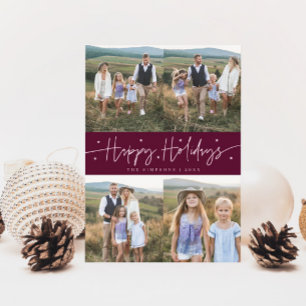 Tarjeta Festiva Felices Fiestas Script Cranberry Multi Photo