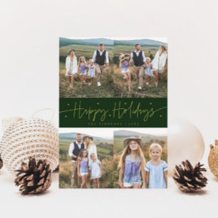 Tarjeta Festiva Felices Fiestas Script Green Multi Photo