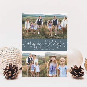 Tarjeta Festiva Felices Fiestas Script Slate Blue Multi Photo