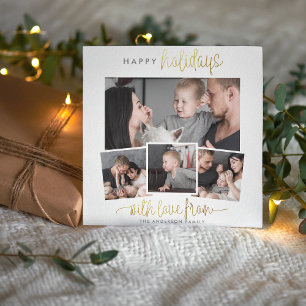 Tarjeta Festiva Felices Fiestas Sencillo Guión Dorado 4 Collage de