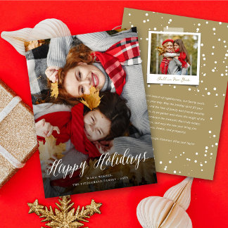 Tarjeta Festiva Felices Fiestas Simple Guión Blanco Foto moderna