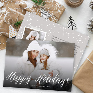 Tarjeta Festiva Felices Fiestas Simple Guión Blanco Foto moderna