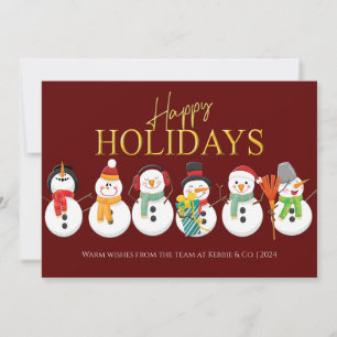 Tarjeta Festiva Felices fiestas Snowmen Navidades de negocios rojo