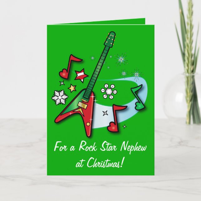 Tarjeta Festiva Felices fiestas, sobrino con guitarra (Anverso)