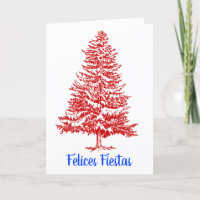 Felices Fiestas Spanish Red White Christmas Tree