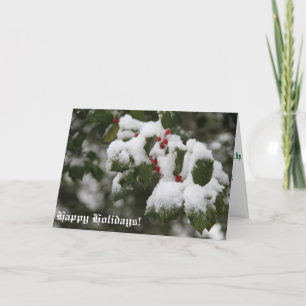 Tarjeta Festiva ¡Felices Fiestas! Tarjeta, Acebo con Nieve Fresca