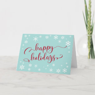 Tarjeta Festiva Felices Fiestas Tipografía Roja sobre Azul de Huev