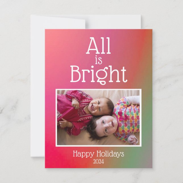 Tarjeta Festiva Felices Fiestas Todo Brilla Rojo Verde Ombre Foto (Anverso)