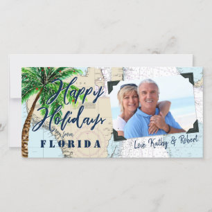 Tarjeta Festiva Felices Fiestas Tropicales de Florida Náutica