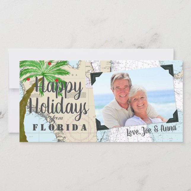 Tarjeta Festiva Felices Fiestas Tropicales de Florida Nautical (Anverso)