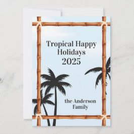 Tarjeta Festiva Felices Fiestas Tropicales, Marcos de Bambú y Palm