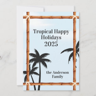 Tarjeta Festiva Felices Fiestas Tropicales, Marcos de Bambú y Palm