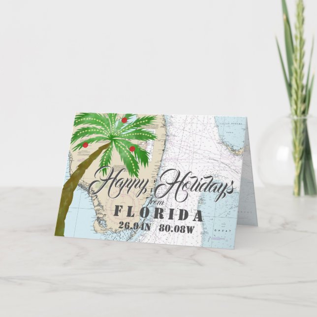 Tarjeta Festiva Felices Fiestas Tropicales Náuticas desde Florida (Anverso)